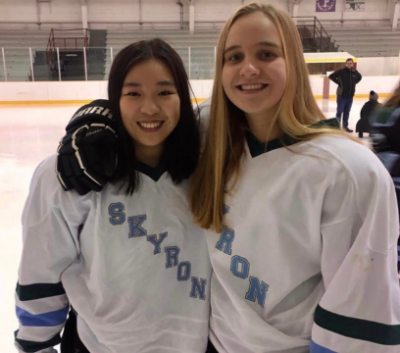 (right to left)Skyline freshman Ava Heung and Huron freshman Abby Cullen together in their Skyron uniforms. 