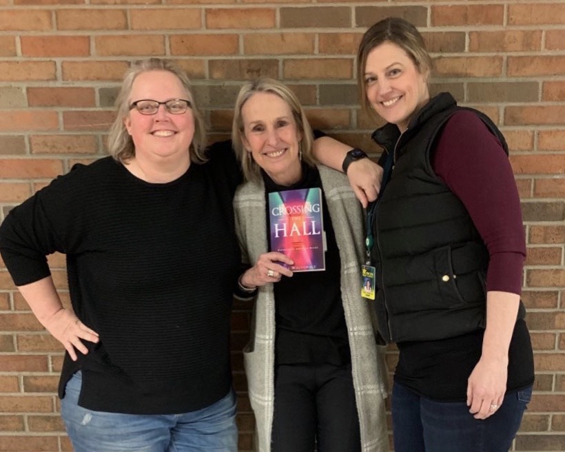 Author and former teacher Lori Wojtowicz (center with CP Personal and Professional skills teacher Ms. Garrett(left) and DP theory of knowledge teacher Ms. Anderson(right). 