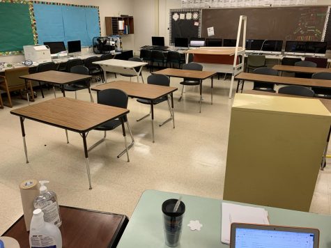 For the past few weeks, teachers have been granted access to start working in their classrooms. Room 4203 has been set up for in-person learning.