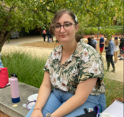 Sophie Vasques sitting outside during lunch. 