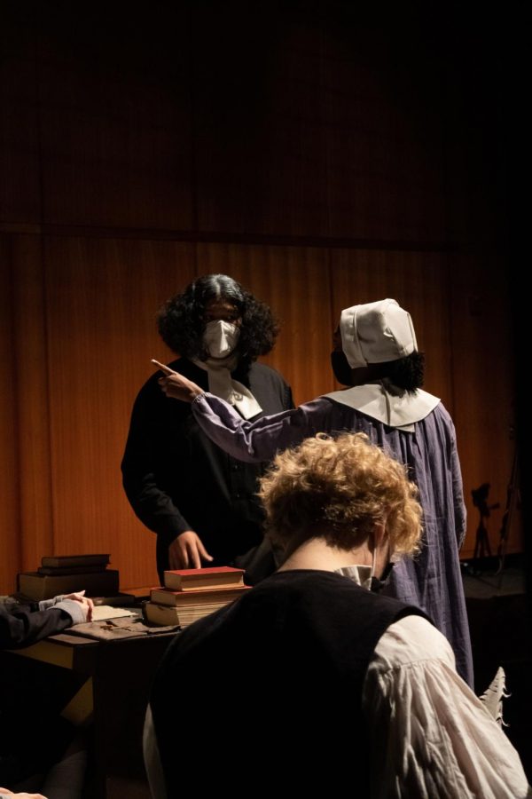 Elizabeth Proctor (right), played by sophomore Aliviya Jenkins, denies John Proctors lechery in an attempt to save his name.