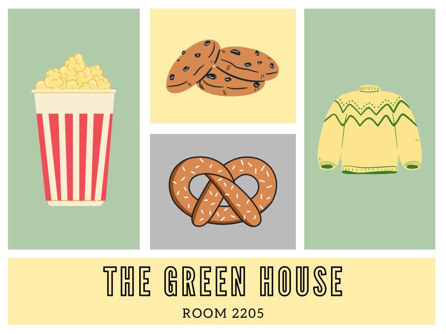 The Huron Green House is a student-run shop that sells snacks and spirit wear. It is open on Mondays, Wednesdays, and Fridays during early and late lunch in room 2205.