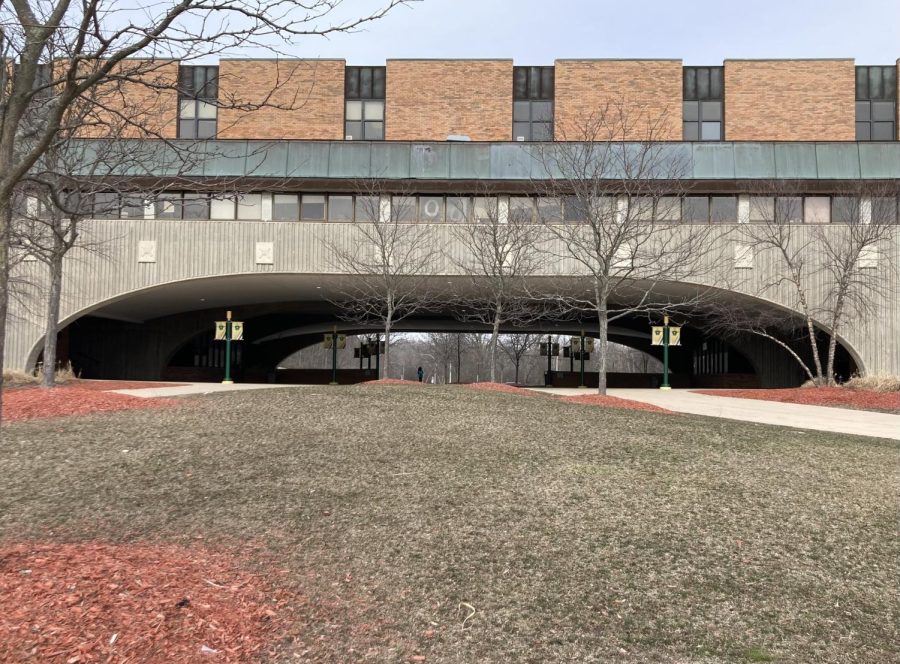 The Arch” is a defining feature of Huron. It separates the Huron building into two halves with four hallways connecting them. Originally, cars drove under and through this arch. Now, students walk under or through the arch to get to their classes.