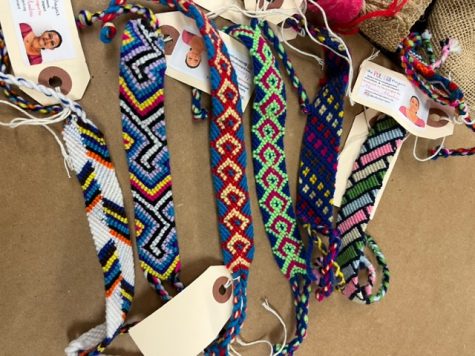 Bracelets are made of fabric, beads, or leather. 