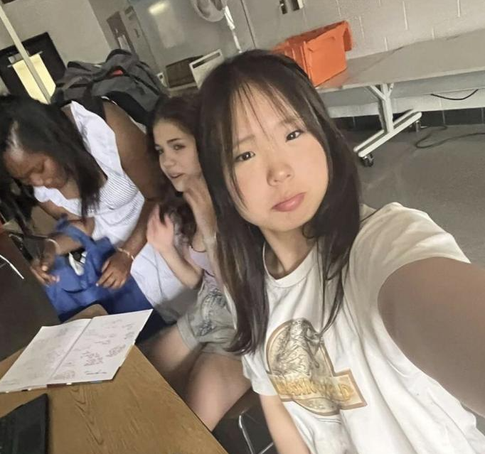 Sakamoto taking a selfie in class. 