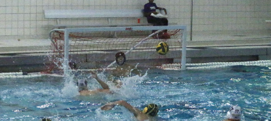 Sophomore goalkeeper Max Greineder gets ready to save a shot from the opposing team. 

