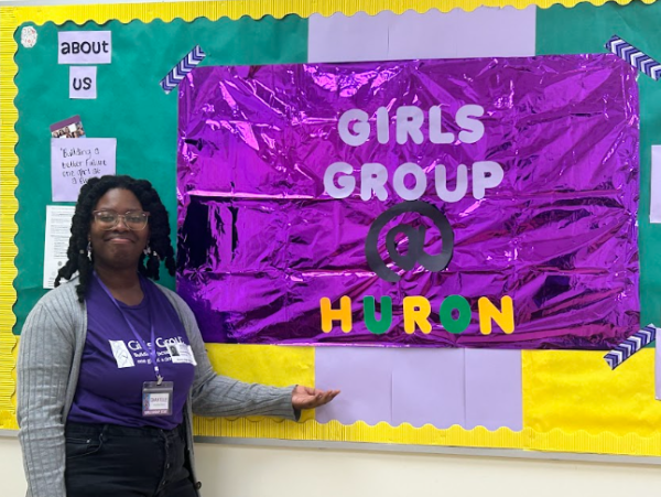 Girls Group representative here at Huron High School, starting from the first week of school, she has been looking to recruit members and expand people’s awareness for their program during times: early and late lunch. 
