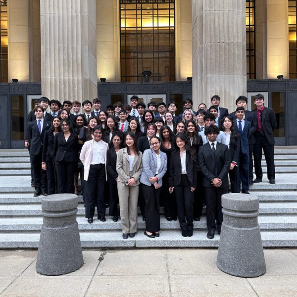 (Photo caption: 51 qualifiers from Huron’s Business Professionals (BPA) club posing for a group photo in the annual State Leadership Conference in Grand Rapids, Michigan). Photo courtesy of Jonathan Cook. 