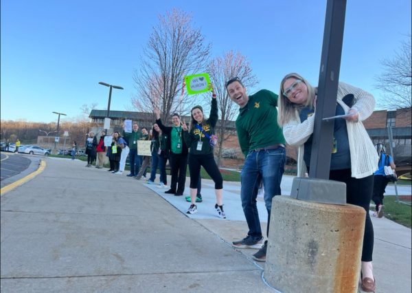 Huron teachers line up at the Huron driveway before class on April 15. Photo courtesy of Sara-Beth Badalamente. 