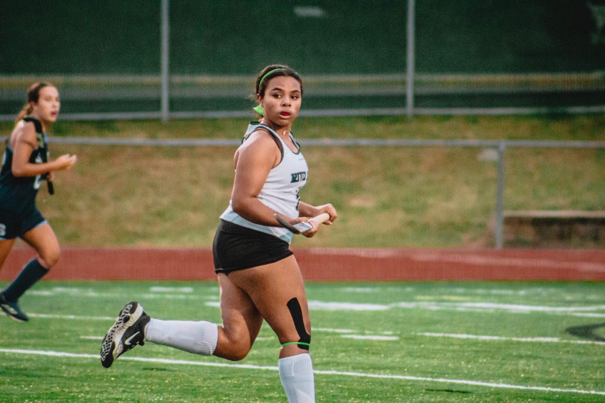 Senior Julya Mae Jones sprints towards the goal, ready to tip in the ball. 