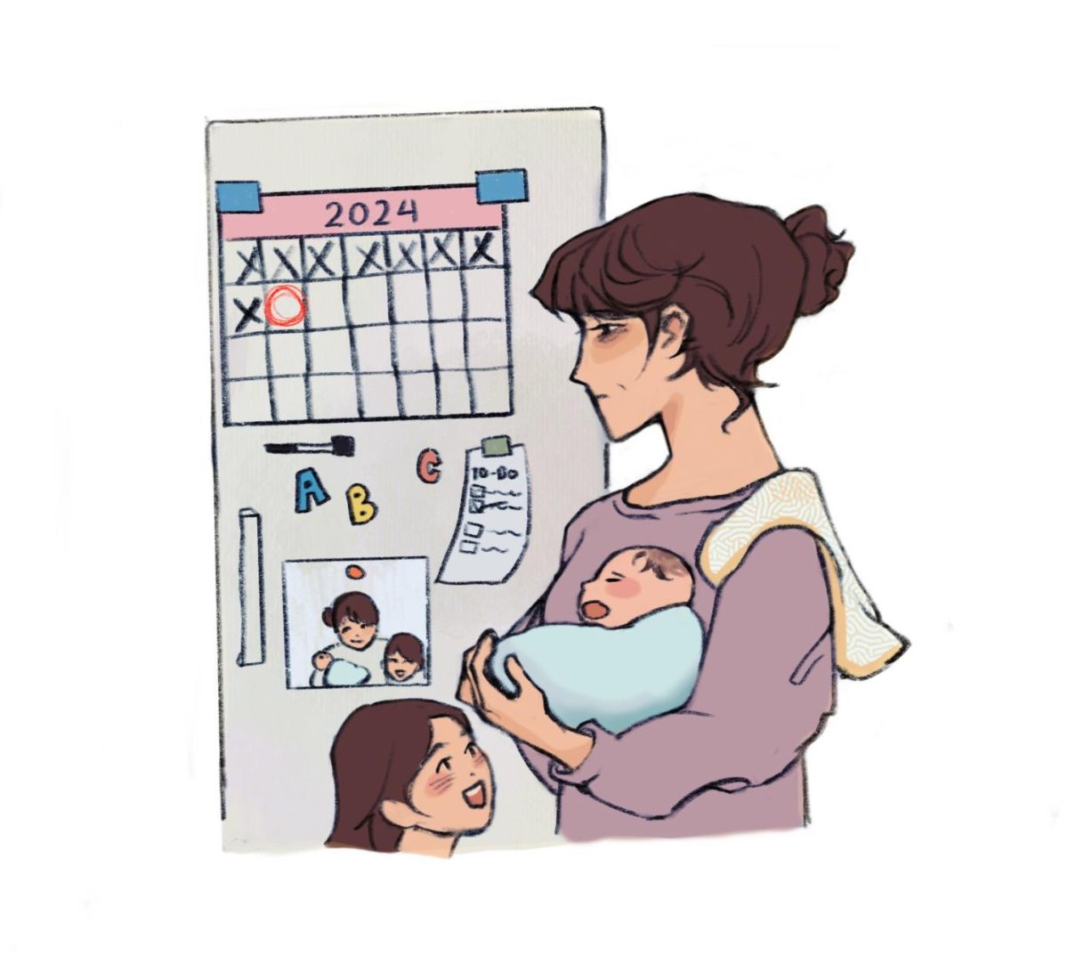 Teachers who are new parents in AAPS face stress in light of the parental leave policies. Graphic by Anna Lee.