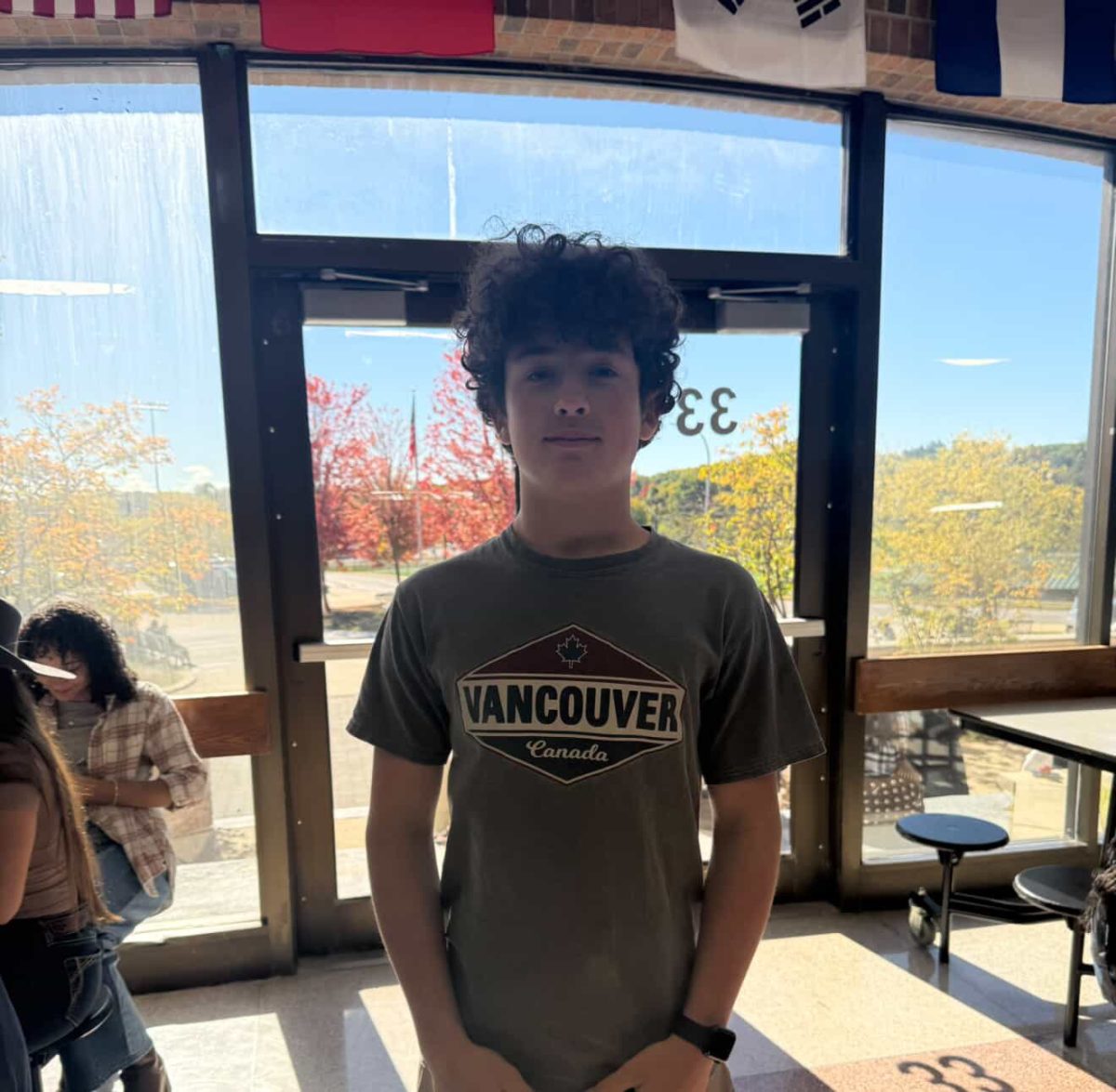 Tall posing in Huron's cafeteria. 