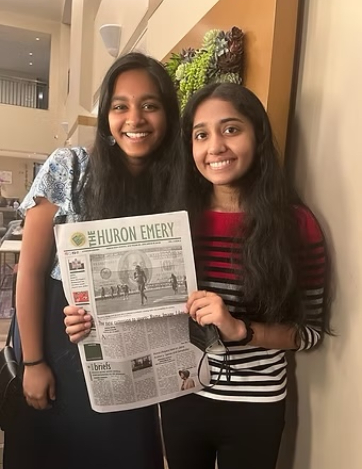 Kodali and current print editor-in-chief Satvika Ramanathan pose with Volume 8 Issue 2