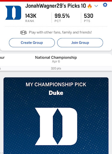 A screenshot of Wagner's bracket.