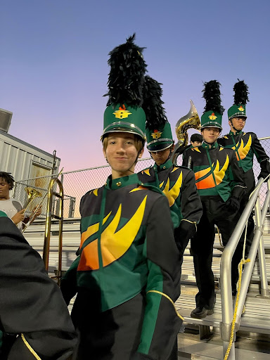 Pimentel Walker in the marching band at a football game. Courtesy of Pimentel Walker. 
