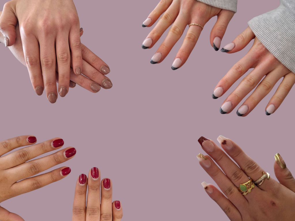 The way people do their nails varies from person to person. Images courtesy of Port, Bjurman, Tewari, and Clasby. Image illustration by Amelia Bai.