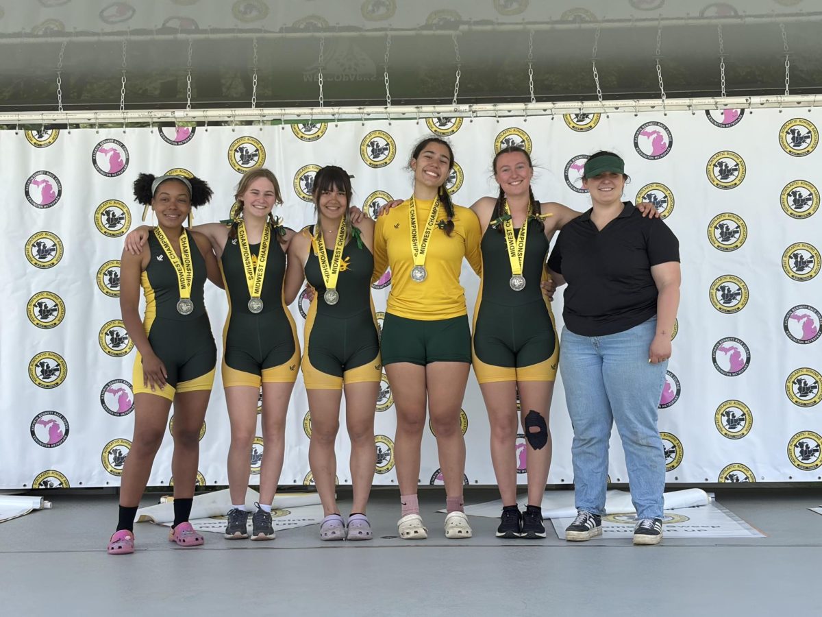 The women's V4 celebrating the silver medal.